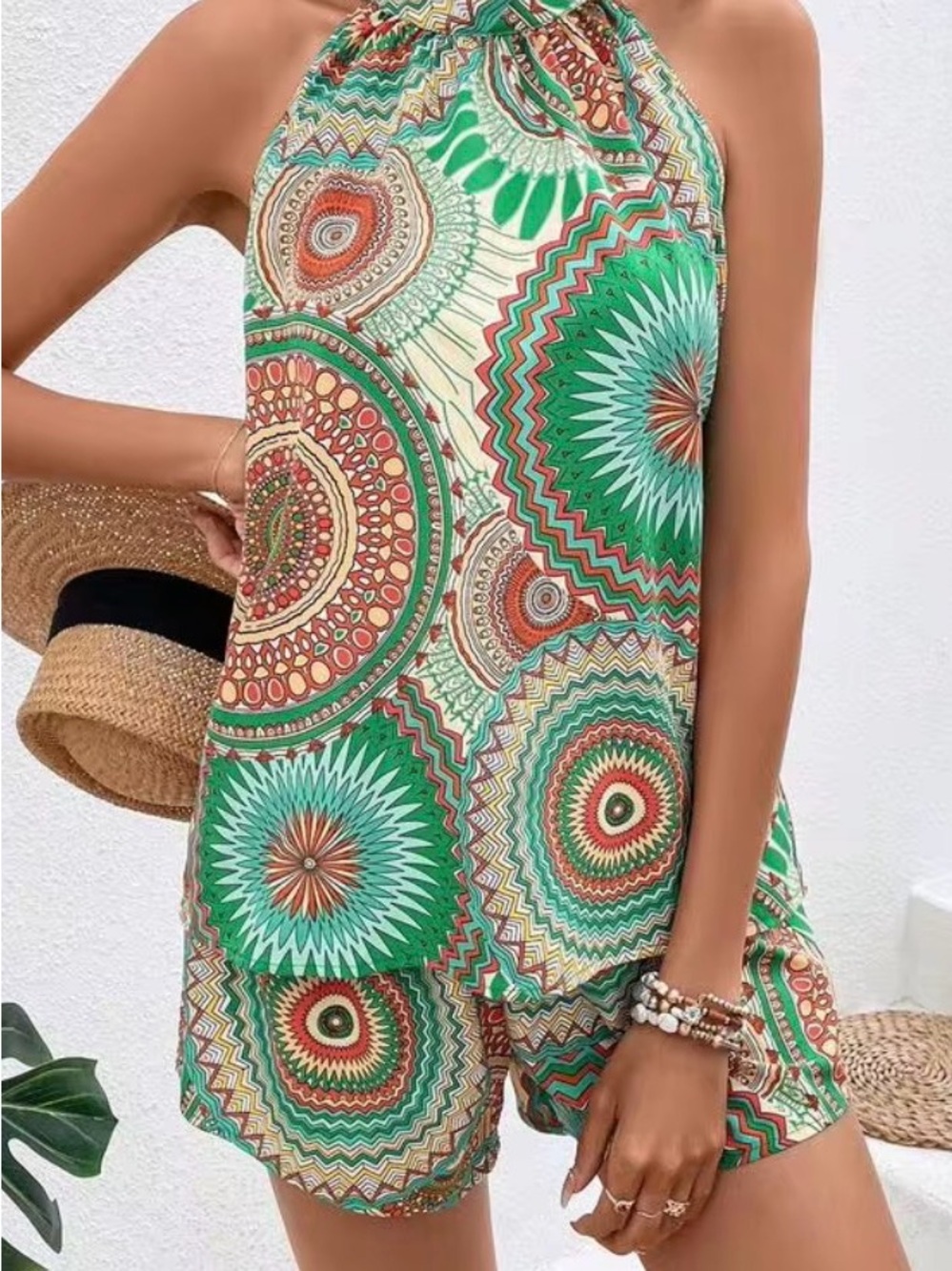 SHEIN Green Multicolor Halter Camisole